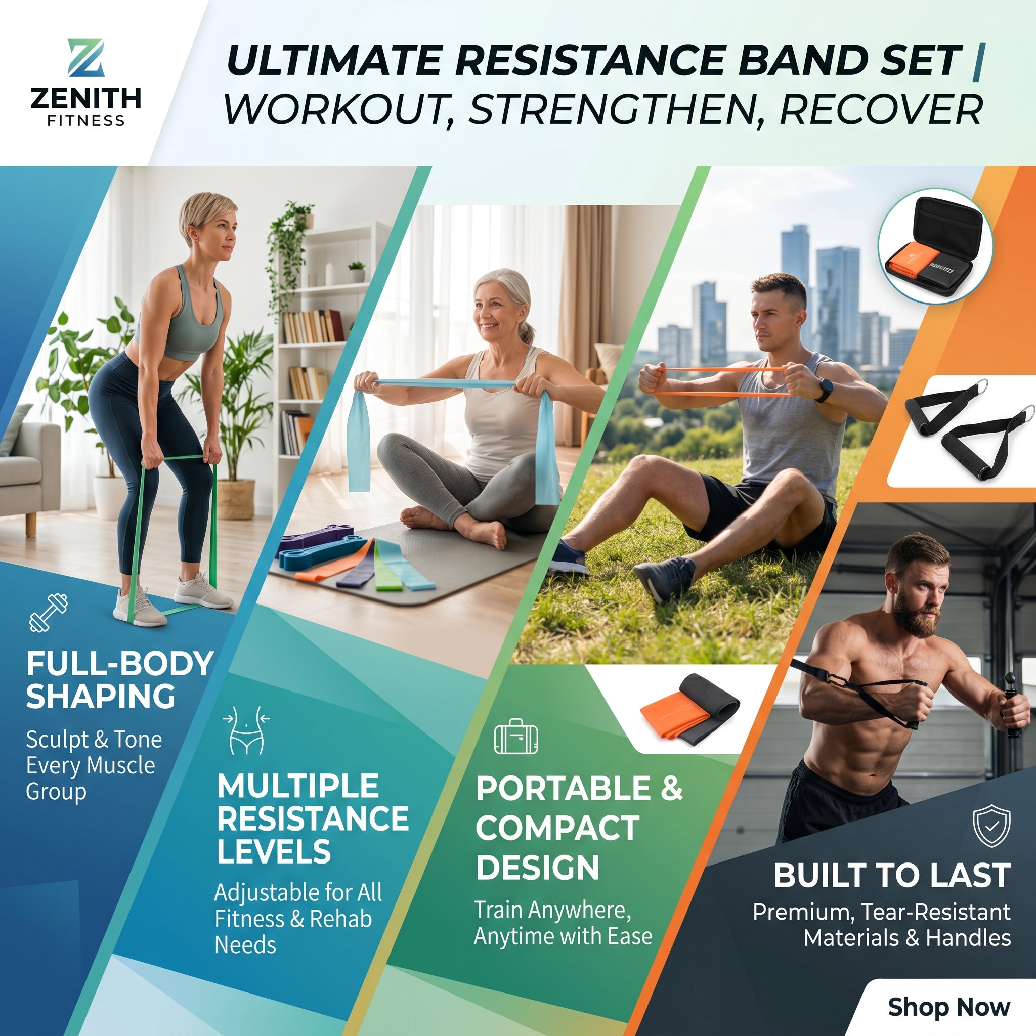 Resistance Bands Set, Stretch Exercise Bands for Yoga, Pilates & Full Body Workout